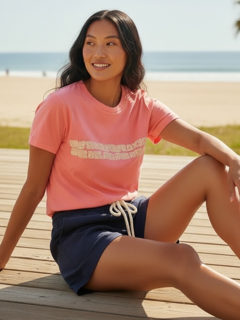 ⭐️ BOGO ⭐️ Roxy Oceanside Navy Drawstring Shorts - Size XS & Pink Tee - Size S